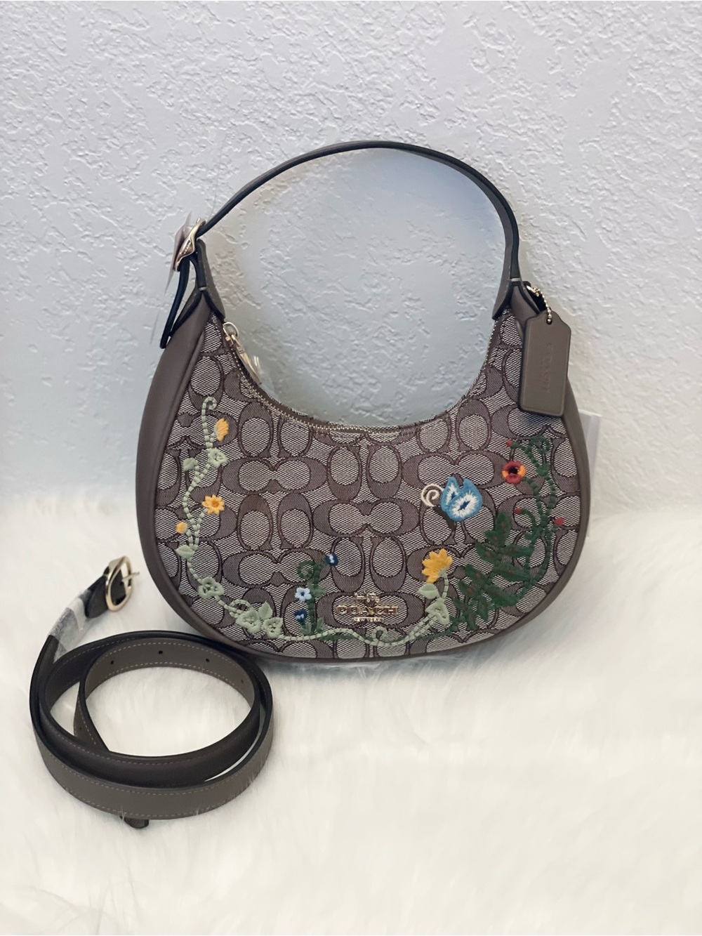 COACH CDX19 Emily Shoulder Bag Signature Jacquard With Floral Embroidery NWT